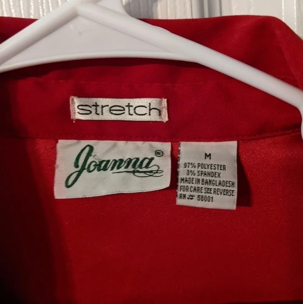 Vintage Faux Suede Joanna Stretch Oversized Red Button Up‎ Blouse Size Medium